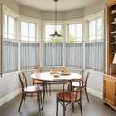 jinchan Striped Linen Kitchen Curtains with Attached Valance 36 Inch Length Cafe Tier Curtains for Living Room Rustic Half Window Light Filtering Rod Pocket Small Drapes 2 Panels Blue