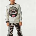 Toddler Baby Boy Clothes Cartoon Face Print Colour Blocking Sweatshirt + Sweatpants Outfits Set (11-12 Years)