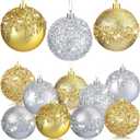 Syhood 12 Pieces Glitter Christmas Ball Ornaments Rhinestone Sequin Christmas Decorations Hanging Plastic Balls for Xmas Trees Wedding Party Holiday Decorations(3.15 Inch,Gold Silver)