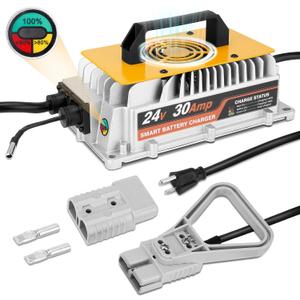24V 30A Forklift Battery Charger with LED Light Smart Golf Charger with Anderson Plug & Lead Acid Battery Charger for Floor Scrubber, Pallet Jack