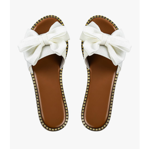 Women's Bow Knot Slides Open Toe Flat Sandals Summer Slip On Slippers Size 8.5