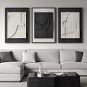 Large 3D Textured Framed Black and White Abstract Wall Art for Living Room, 3 Piece Modern Artwork for Walls, Black White Minimalist Geometric Paintings for Hallway Office Wall Decor 24x36 In