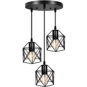 3-Lights Hexagon Wire Cage Pendant Light Retro Industrial Ceiling Hanging Lights E27 Lighting Fixture, Creative Birdcage Suspension Lamp, Simple Dining Room Droplights 3-Lights Hexagon Wire Cage Pendant Light Retro Industrial Ceiling Hanging Lights E27 Lighting Fixture, Creative Birdcage Suspension Lamp, Simple Dining Room Droplights