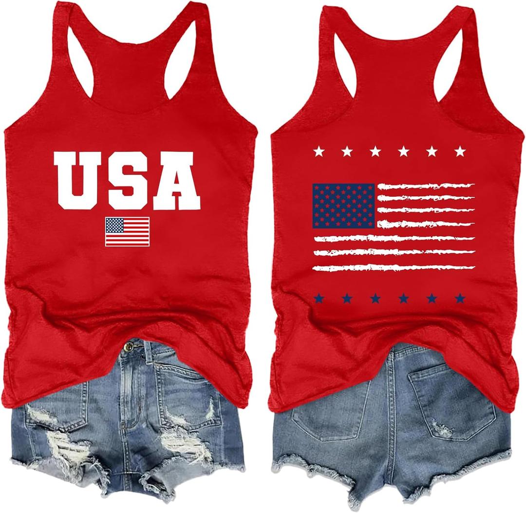 Ithalt Womens American Flag Shirts 4th of July Outfits USA T-Shirt Patriotic Tank Shirt Fourth of July Sleeveless Tops, M
