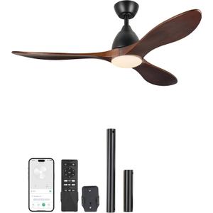 VONLUCE Ceiling Fans with Lights, 52 inch Ceiling Fans with Lights and Remote/APP/Alexa Control, 3 Blades, 6 Speeds, Noiseless Reversible DC Motor, Smart Ceiling Fan for Bedroom Farmhouse, Walnut