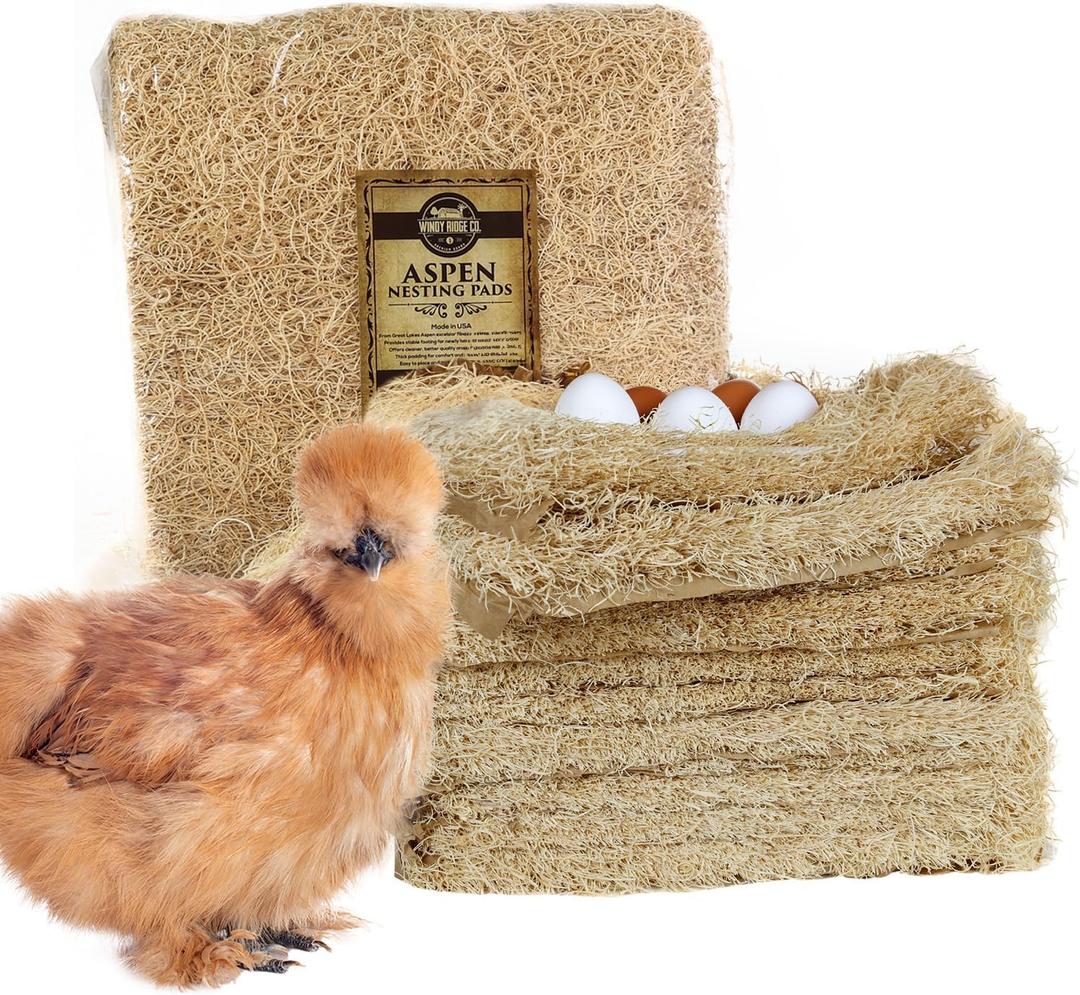 Natural Chicken Nesting Pads - 10 Pack - Aspen Excelsior Bedding Hen Nest Box Liners - USA Made - 13" x 13"