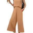 EVALESS 2 Piece Sets for Women Spring 2026 Vacation Outfits Beach Vacation Clothes Cap Sleeve Summer Tops Wide Leg Pants Matching Sets Women Clothing Light French Beige, Medium