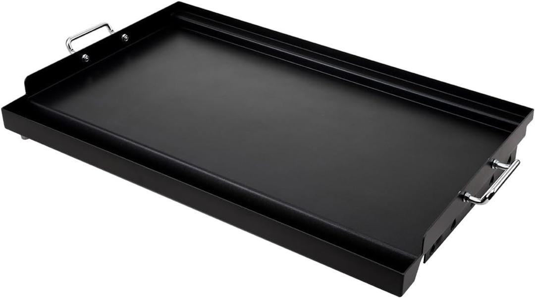 LotFun 25" x 16" Carbon Steel Cooking Griddle for Outdoor Gas Grill, Universal Griddle Flat Top Plate Insert with Grease Groove and Removable Handles for Electric/Charcoal/Gas Grill, Camping,Party