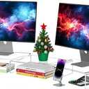X-cosrack Clear Acrylic Monitor Stand Riser, 3 Shelves Adjustable Dual Monitor Stand with Anti-Slip Mat, Premium Desk Organizer for Home Office, Laptops, PCs, Printers, TVs