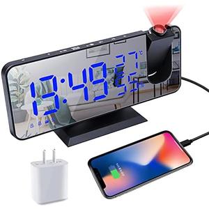 Amazon.com: Projection Digital Alarm Clock for Bedrooms,Alarm Clock Radio on Ceiling, USB Charger Port, Temperature & Humidity Display, 7.3 Large Mirror LED Display,12/24H,Snooze,Dual Loud Clock- 4 Dimmer : Home & Kitchen