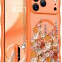 GVIEWIN for iPhone 17 Pro Max Case Compatible with MagSafe [Curly Wave Edge][Full Camera Protection] Floral Translucent Shockproof Magnetic Women Phone Case for 17 Pro Max, Primrose/Orange