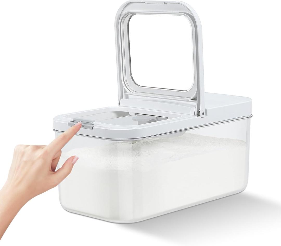 TBMax Rice Flour Storage Container with Automatic Flip-up Lid 13 Lbs | 6.5 Qt, Short and Narrow Food Storage Flour Bin for Kitchen Drawer Organization, Pet Dog Cat Food Storage Container
