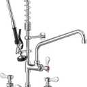 Commercial Faucet with Sprayer, Brass Chrome Wall Mount Restaurant Kitchen Sink Faucet 25" Height 8" Center with Coilded Spring Pull Down Pre Rinse Sprayer, 12" Spout and 18" Hose (25 inches)