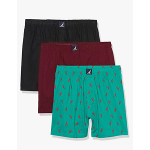 Nautica mens Cotton Woven, Pack of 3 Boxer, XL, Black/Tawny Port/Lobsters-pepper Green