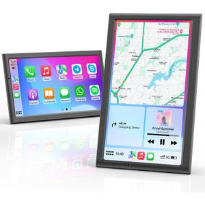 7" Wireless Portable 60FPS Car Play Screen for Apple CarPlay & Android Auto, Portrait and Landscape Modes, Mirror Link, Bluetooth, Voice Control, GPS Navigation