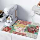 Premium Coffee Mat - Non-Slip Rubber Backed Absorbent Dish Drying Mat for Kitchen Counter Coffee Mat Super Absorbent Ideal coffee maker mat for countertops Coffee Bar Mat Flowers