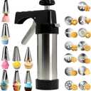 Stainless Steel Cookies Press, Cookie Press Kit with 13 Cookie Discs and 8 Piping Tips for DIY Various Cookies Maker