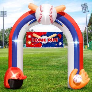9FT Giant Baseball Inflation Arch for Baseball Party Decorate with Baseball Home Run Banner 1Blower and 5 Light for Baseball Team Coach Stadium Yard Outdoor Birthday Blow-Up Decorate
