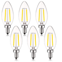 SHUWDKAR 2W LED Candelabra Bulb 25W Equivalent E12 Dimmable LED Bulbs Clear Filament Vintage Home Decoration Candle Light Bulbs B11 2700K Warm White,6 Pack