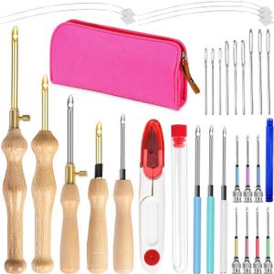 Punch Needle kit for Beginners, Adjustable Punch Needle Embroidery Kit for Adults Punch Needle Tool Embroidery Needle Wooden Handle Embroidery Pen Kits