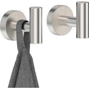 Brushed Nickel Towel Hook, Coat Robe Clothes Hook for Kitchen Garage Wall Mounted 2 Pack, 304 Stainless Steel, Heavy Duty Door Hanger, Cabinet Closet Wall Hook for Hotel Pool(Brushed Nickel)