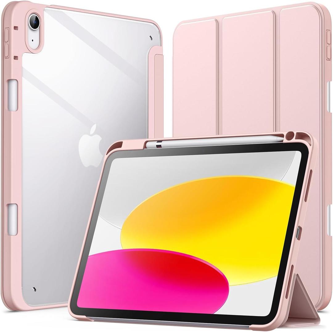 JETech Case for iPad (A16) 11th/10th Generation (2025/2022) with Pencil Holder, Clear Transparent Back Shell Slim Stand Shockproof Tablet Cover, Auto Wake/Sleep 