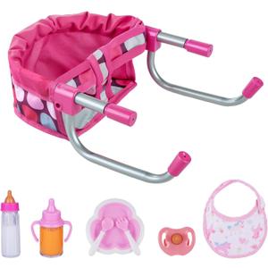 BABESIDE Baby Doll High Chair with Feeding Accessories, Doll High Chair Set for 12-20 Inch Dolls,Baby Doll Highchair & Feeding Set for Pretend Play, Perfect for 3+ Year Old Kids Boys & Girls