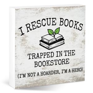Book Lover Reading Decor, Rescue Books Trapped Bookstore Wood Sign