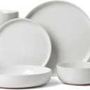 Famiware Milkyway Stoneware Dinnerware Sets with Pasta Bowls, Service for 4 (16 Pieces), Plates and Bowls Sets -Scratch Resistant, Microwave and Dishwasher Safe Dishes Set, White
