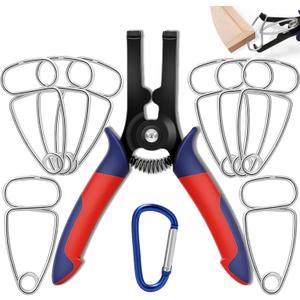 PLANEKO 10PCS Miter Spring Clamps Kit for Woodworking Wood Trim Picture Frames Moldings with 8PCS Miter Clamps 1PC Spring Loaded Pliers 1PC Carabiner Wood Frame Tool Crown Molding Tools