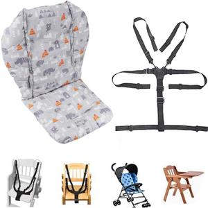 High Chair Pad, High Chair Cushion, seat Cushion, Breathable Pad, with Baby High Chair Seat Belt, 2 Pieces, Soft and Comfortable, Make The Baby More Comfortable (Grey Animal Pattern)