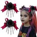 2 x 1Pcs Halloween Hair Clips for Women YEFIUO Bow Hair Ties No Damage Skeleton Hand Flat Alligator Claw Clips Fashion Rose Flower Barrettes Hair Accessories Decoration Halloween Gifts for Girls (Black)