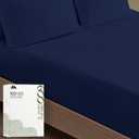 Mayfair Linen 100% Egyptian Cotton King Fitted Sheet Only - 600 Thread Count Fitted Sheet King Size, Luxuriously Soft, Cooling 16" Deep Pocket Bottom Sheets, Sateen Weave, Hotel Quality - Navy Blue