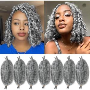 Marley Hair 10 Inch 7 Packs Grey Marley Twist Braiding Hair for Soft Faux Locs Crochet Hair Pre Separated Springy Afro Twist Hair Cuban Twist Hair Pre Fluffed Spring Twist Hair Extensions (10",Grey)