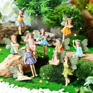Fumete 11 Pieces Miniature Garden Fairies with Stick Mini Resin Figures Garden Accessories Fairy Kit for Kids Potted Plants Resin Yard Ornaments for Outdoor Lawn