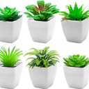 6pcs Mini Succulents Plants Artificial Indoor Decor Fake Succulent in Pots Small Faux Plastic Plant Greenery Modern Ornament for Office Desk Home Bedroom Windowsill Decoration