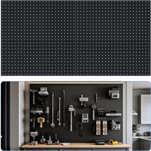 4Pack Peg Board 24" x 12", Metal Pegboard for Tools, Black Garage Storage Wall Panel, Heavy Duty Wall Organizer for Walls Home, Workshop, Office, Kitchen, Craft Supplies