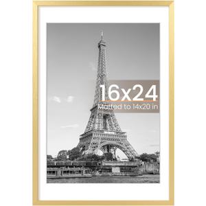 upsimples 16x24 Picture Frame, Display Pictures 14x20 with Mat or 16 x 24 Without, Wall Hanging Poster Frames, Gold, 1 Pack
