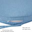 Set of 2 Outdoor 18 inch Round Patio Dining Chair Pads Comfortable Fiber-Filled Seat Cushions with Ties, Reversible Polyester Fabric, Denim, 18" x 18" x 2.5"