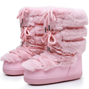 Furry Faux Fur Boots for Women - Fuzzy Boots for Women Winter Snow Boots - Fluffy Black White Pink Fur Boots- Lace-up Mid-Calf Water-Resistant Platform Boots, 6-7