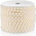 Flat Pearl Garland String 27 Yards, 6MM Half-Round Beaded Spool Roll Crafts for Wedding Decoration (Ivory)