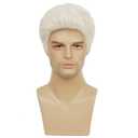Swiking Mens White Wig Short Straight Natural Old Men Realistic Layered Hair Wig Halloween Daily Cosplay Replacement Wigs s(White)
