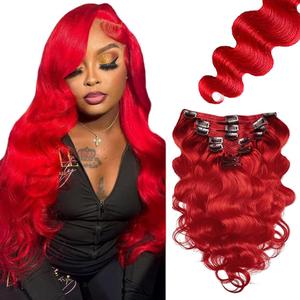 RED Body Wave Clip in Hair Extensions,32 Inch Soft Real Human Hair,Wine Red Body Wave Clip ins 120g 7pcs Per,Brazilian Double Weft Remy Human Hair Extensions. (RED-Bright Red-BB-CP)