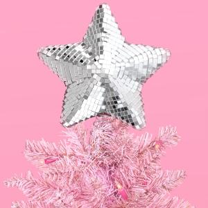 xo, Fetti Silver Disco Star Tree Topper, 8 in. | Christmas Tree Angel, Groovy Xmas Decorations, Holiday Party Decor, Fun Winter Gift, Metallic Stocking Stuffer