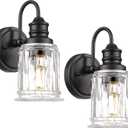 HWH Wall Sconces Set of 2, 1-Light Matte Black Bathroom Light Fixtures, Modern Single Vanity Light Wall Lamp with Bell-Shaped Clear Glass, 5HZG106B-2 BK