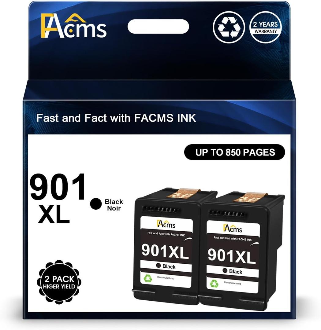 901XL Black Ink Cartridges Remanufactured for HP 901 901XL 901 XL Work for OfficeJet J4550 J4680 J4540 J4524 J4525 J4680c G510a G510b Printer (2 Packs)