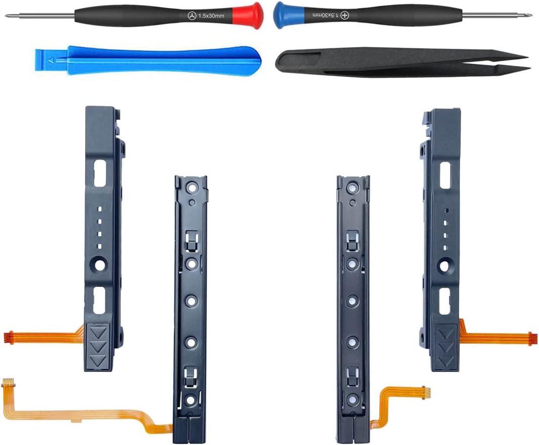 ElecGear Slide Rail Replacement for Nintendo Switch and Joy Con Controller, Left and Right Metal Track for Console and Plastic Slider Bar for Joy-con with Flex Cable Connector Repair Part Assembly