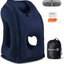 Sunany Travel Pillow, Inflatable Neck Pillow Used for Airplanes/Cars/Buses/Trains/Office Napping with Eye Mask/Earplugs (Blue) (Medium)