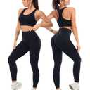 SALSPOR 3 Piece Workout Sets for Women Butt Lifting Leggings with High Impact Sports Bra Gym Shorts Activewear Matching Set(3DWX-Black-2XL)
