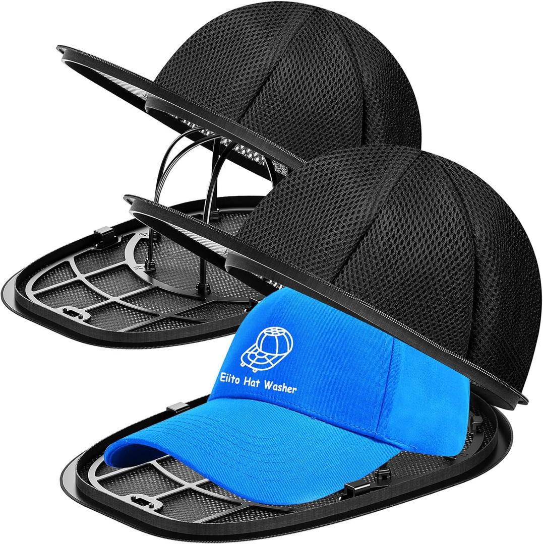 Eiito Hat Washer Cage, Hat Washer for Baseball Caps, Hats Washing Machine with Frame and Washers Bag, Keep the Hats in Shape, Suitable for Adult and Kid's 2 Pack Black